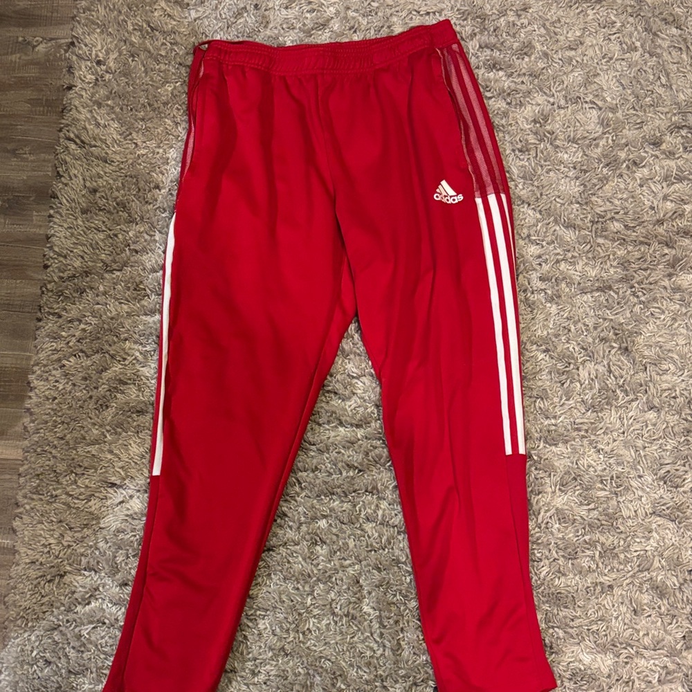 Adidas Kids Red Joggers with White Stripes
